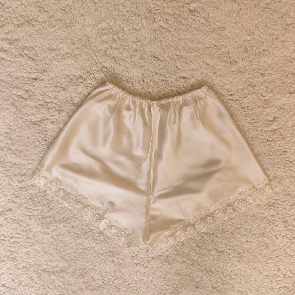 NWT Silk Pajama Set | Satin White Cami + Shorts with Lace - Picture 5 of 6